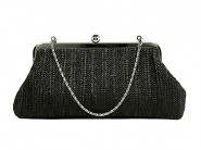 Evening Bag - Braided Straw Like w/ Metal Frame - Black -BG-92069B